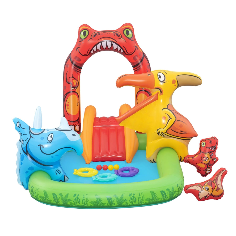 Bestway Jurassic Adventure Inflatable Splash Pool with Fun Slide and Tossing Games - 242x140cm