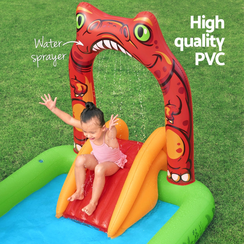 Bestway Jurassic Adventure Inflatable Splash Pool with Fun Slide and Tossing Games - 242x140cm