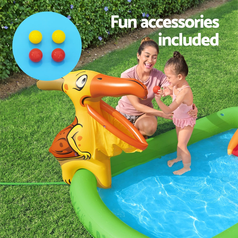 Bestway Jurassic Adventure Inflatable Splash Pool with Fun Slide and Tossing Games - 242x140cm
