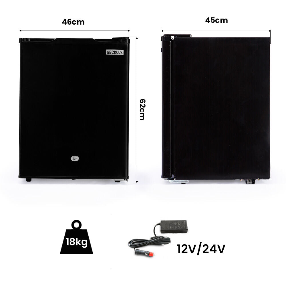GECKO 70L Portable Bar Fridge and Freezer 12V/24V for Camping, Caravans, Black