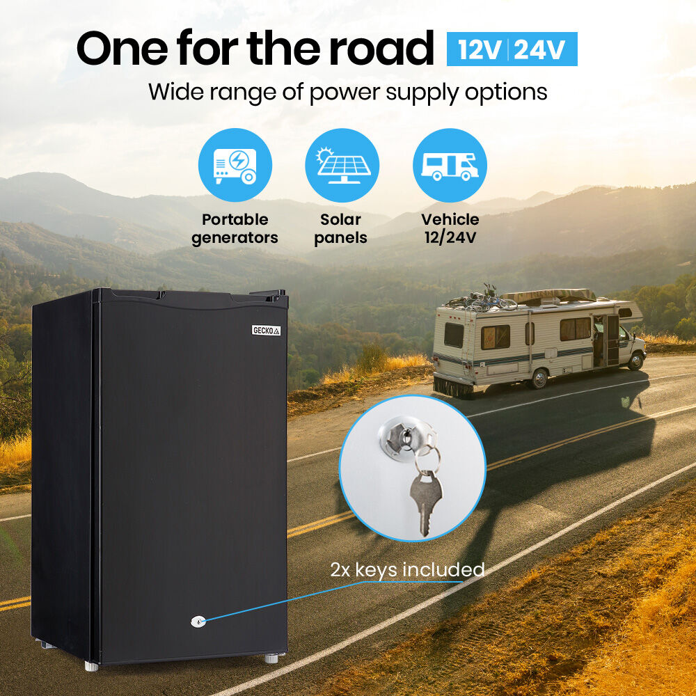 GECKO 95L Portable Upright Fridge, 12V/24V for Motorhome, Caravan, Black