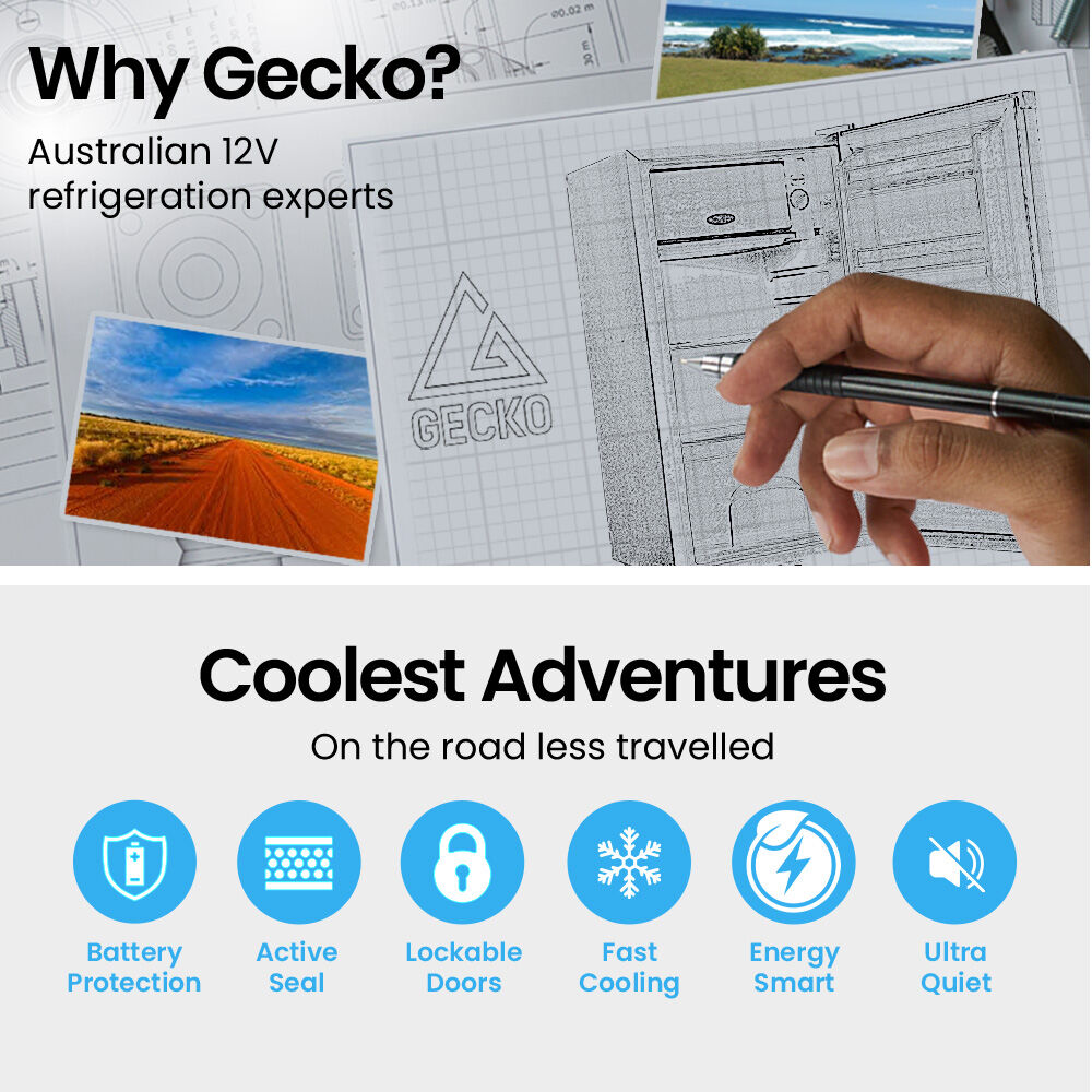 GECKO 95L Portable Upright Fridge, 12V/24V for Motorhome, Caravan, Black