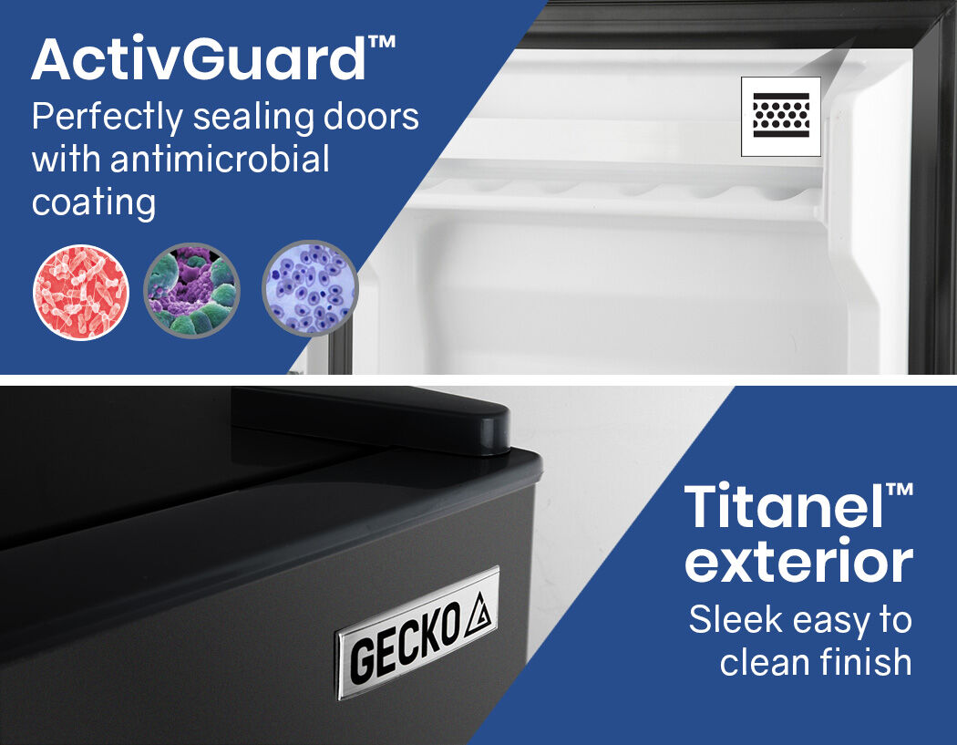 GECKO 95L Portable Upright Fridge, 12V/24V for Motorhome, Caravan, Black