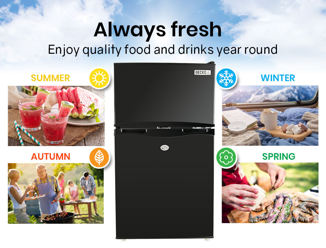 GECKO 95L Portable Upright Fridge, 12V/24V for Motorhome, Caravan, Black