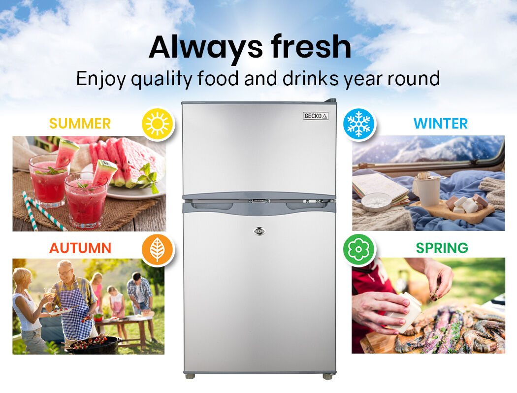 GECKO 95L Portable Upright Fridge, 12V/24V for Motorhome, Caravan, Silver