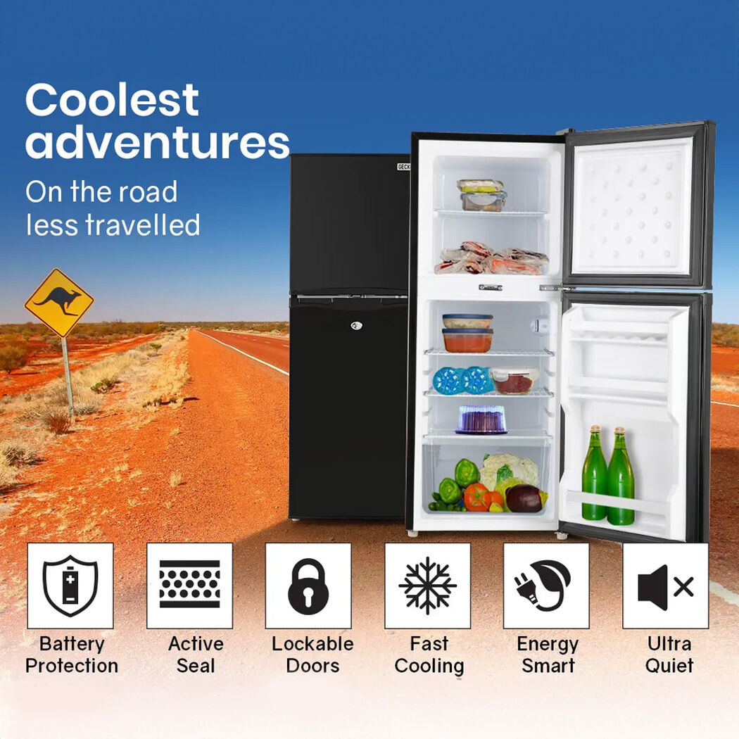 GECKO 125L Portable Upright Fridge, 12V/24V for Motorhome, Caravan, Black