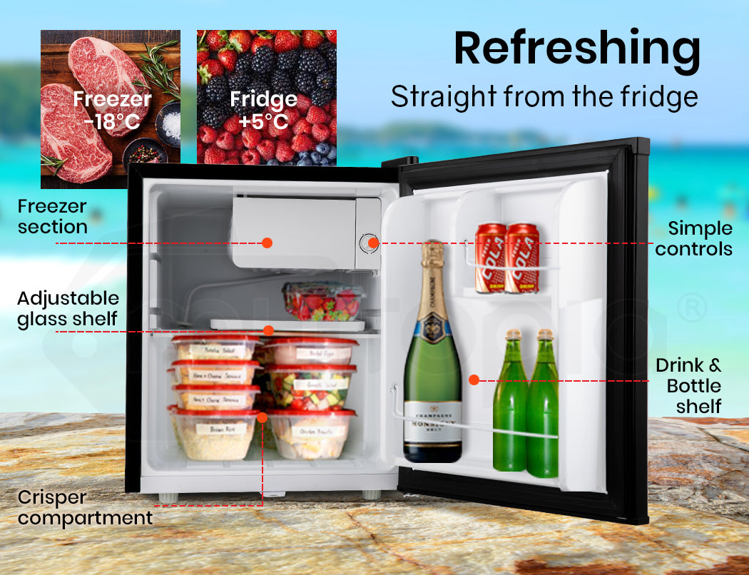 GECKO 57L Portable Camping Bar Fridge with Freezer 12V/24V, Black