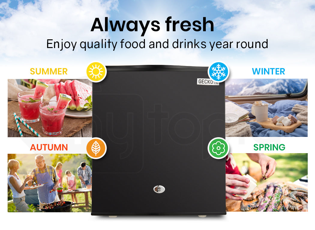 GECKO 57L Portable Camping Bar Fridge with Freezer 12V/24V, Black