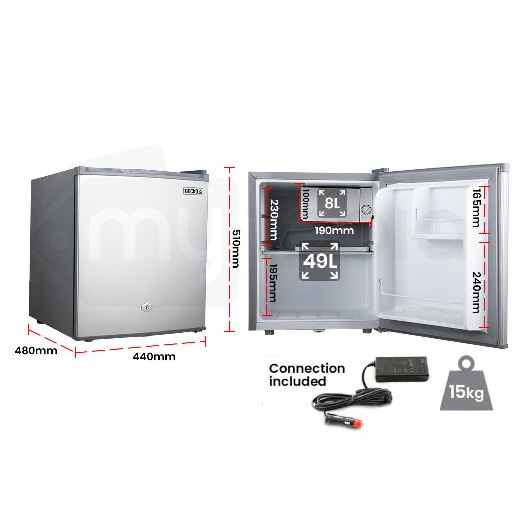 GECKO 57L Portable Camping Bar Fridge with Freezer 12V/24V, Silver