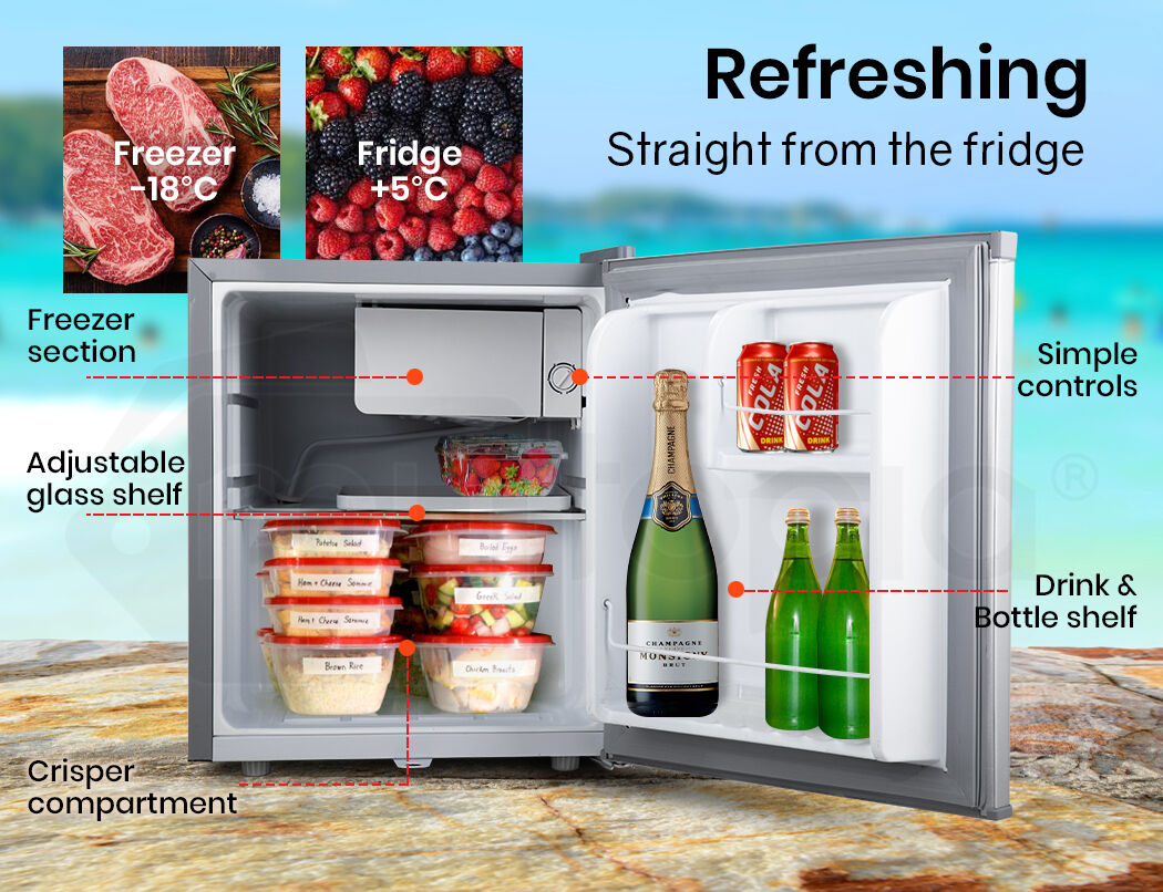 GECKO 57L Portable Camping Bar Fridge with Freezer 12V/24V, Silver