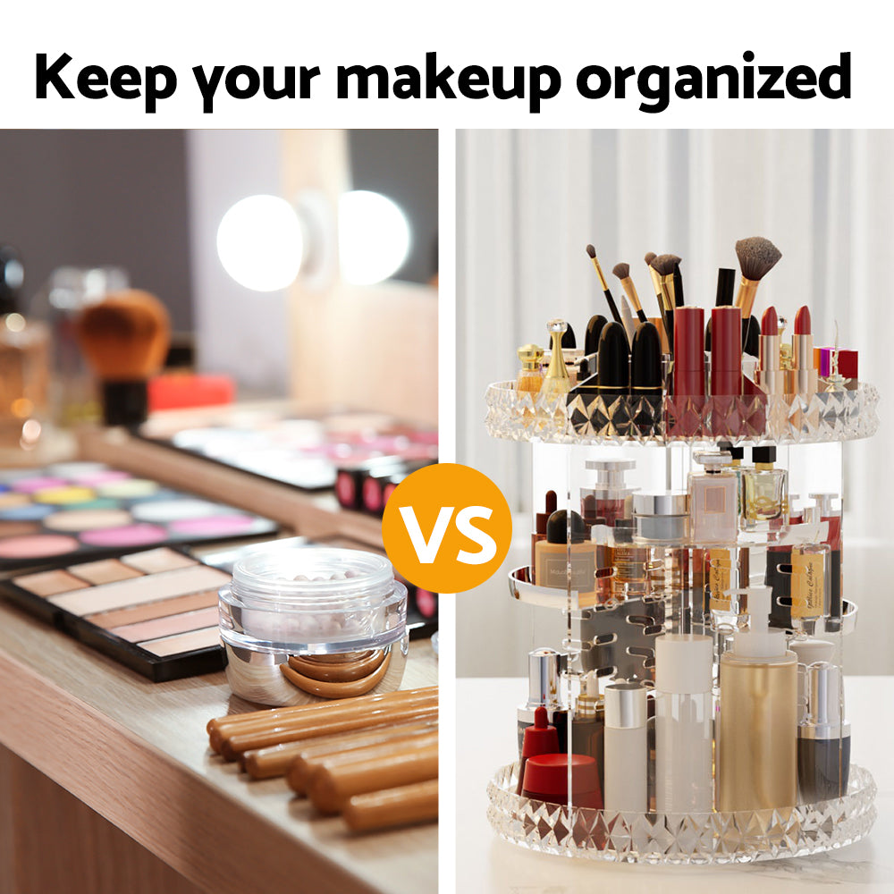 360? Rotating Acrylic Makeup Organizer - Embellir Cosmetic Storage Case