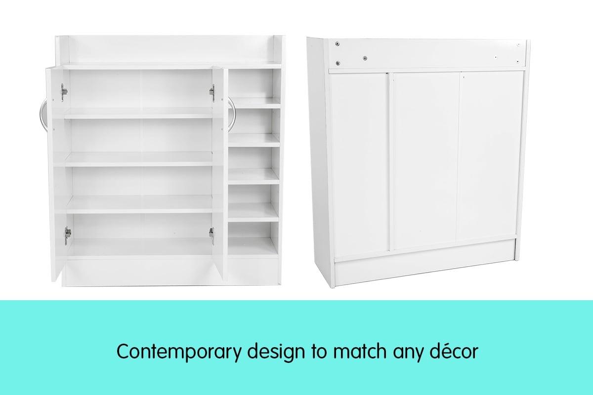 Sarantino 21 Pairs Shoe Cabinet Storage Organiser Shelf 2 Doors 80 x 30 x 90cm in White