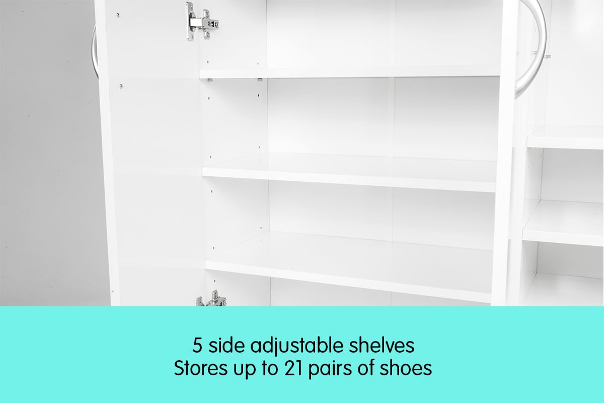 Sarantino 21 Pairs Shoe Cabinet Storage Organiser Shelf 2 Doors 80 x 30 x 90cm in White