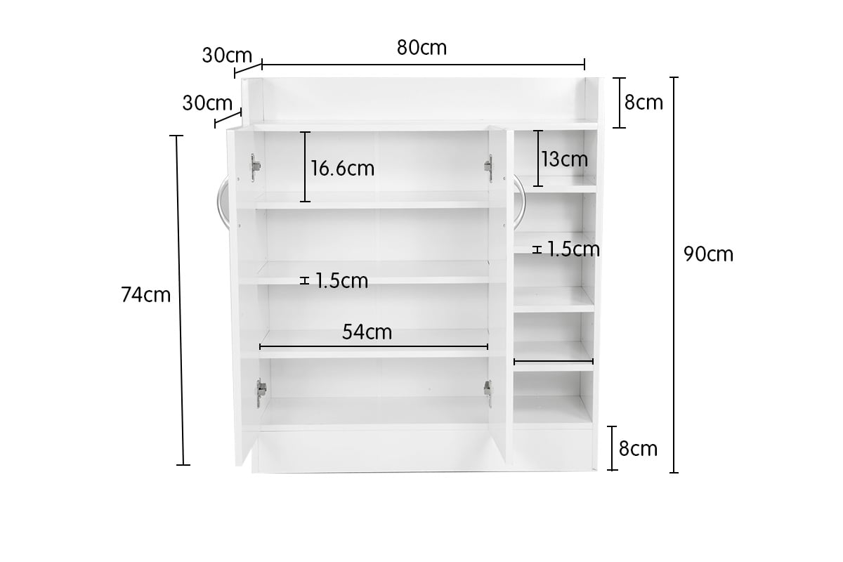 Sarantino 21 Pairs Shoe Cabinet Storage Organiser Shelf 2 Doors 80 x 30 x 90cm in White