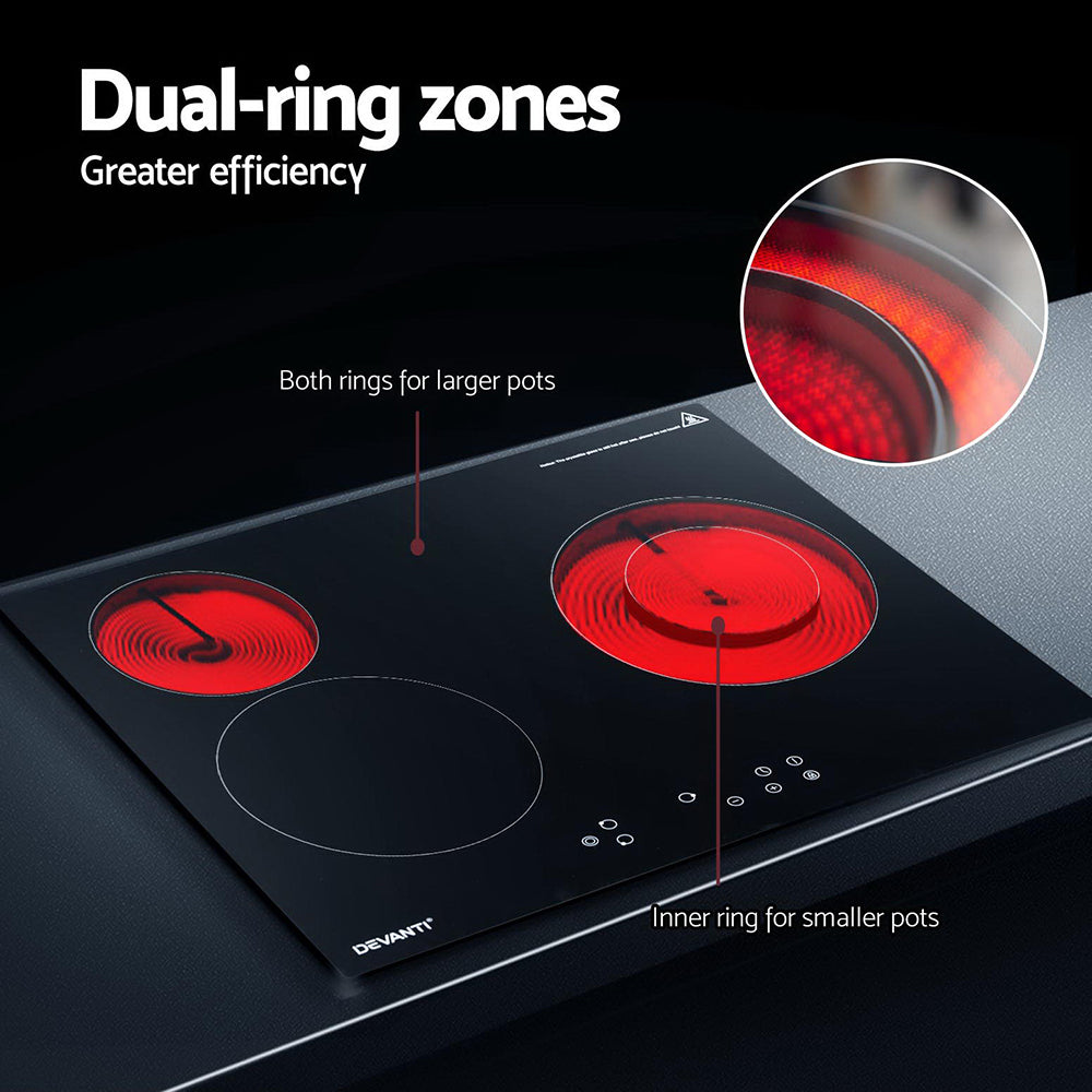 Devanti 60cm Touch Control Electric Ceramic Cooktop with 4 High-Power Burners and Timer