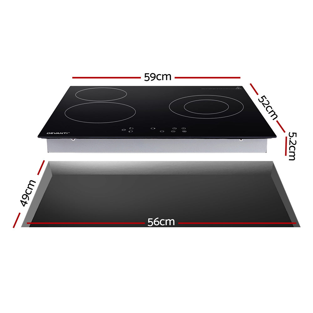 Devanti 60cm Touch Control Electric Ceramic Cooktop with 4 High-Power Burners and Timer