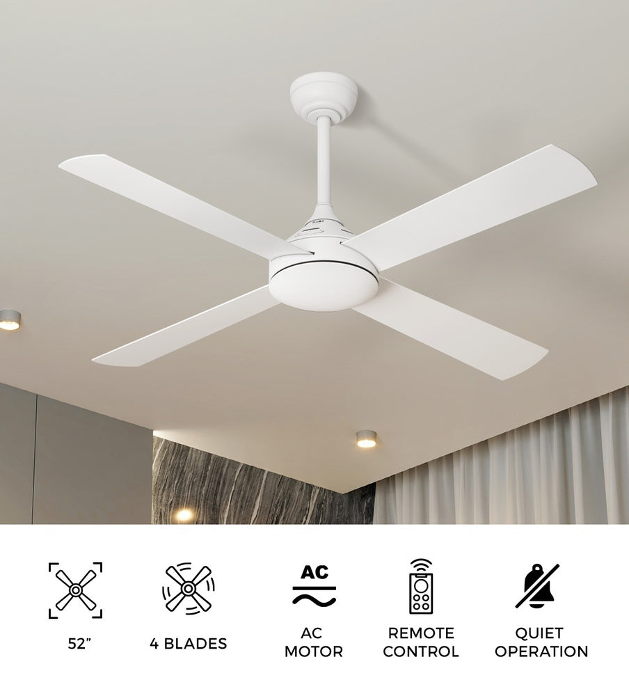 Vevare 52'' Ceiling Fan AC Remote Control Timer 4 Blades White