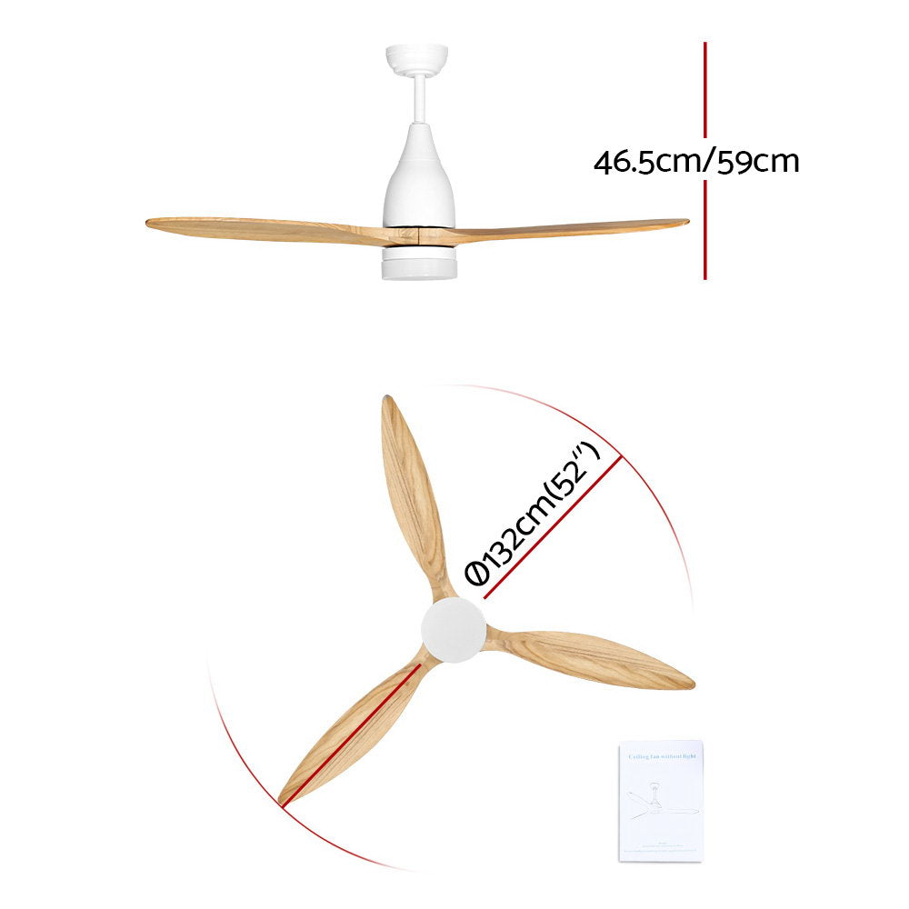 Devanti 52 Remote-Controlled Ceiling Fan with LED Light - Light Wood Finish