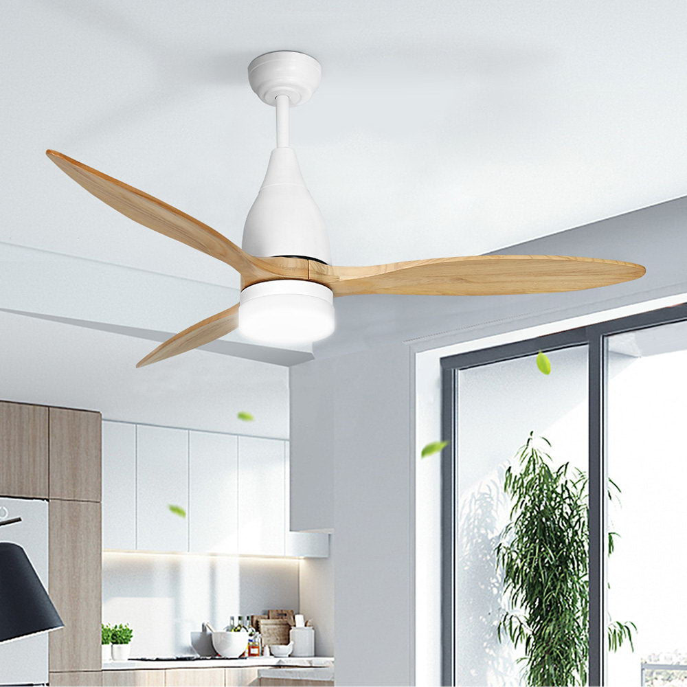 Devanti 52 Remote-Controlled Ceiling Fan with LED Light - Light Wood Finish