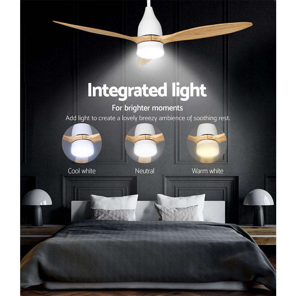 Devanti 52 Remote-Controlled Ceiling Fan with LED Light - Light Wood Finish