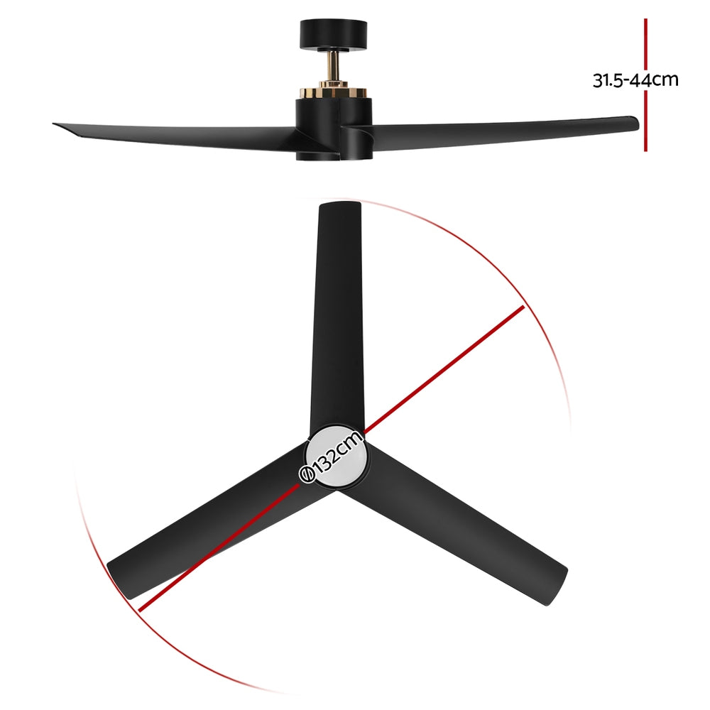 Devanti 52'' Remote-Controlled Ceiling Fan with LED Light - Black Finish