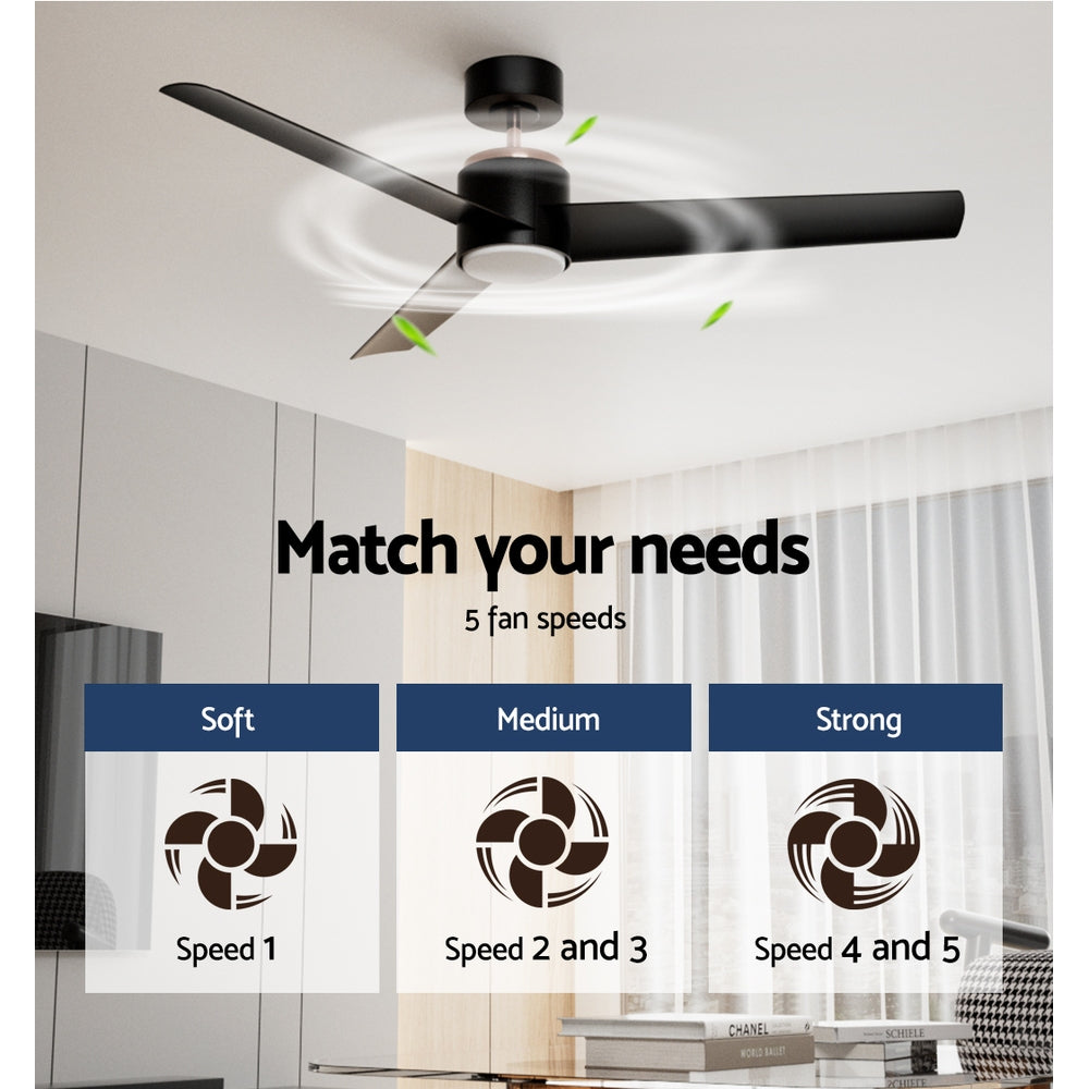 Devanti 52'' Remote-Controlled Ceiling Fan with LED Light - Black Finish
