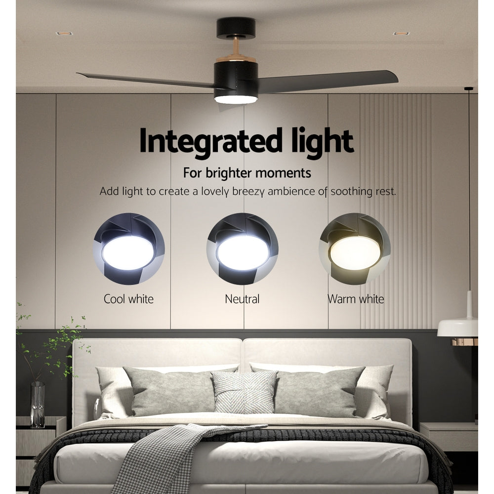 Devanti 52'' Remote-Controlled Ceiling Fan with LED Light - Black Finish