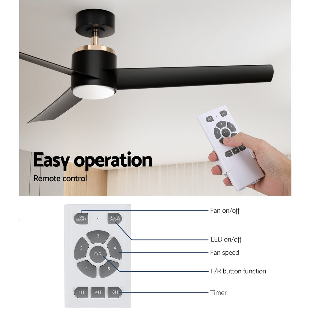 Devanti 52'' Remote-Controlled Ceiling Fan with LED Light - Black Finish