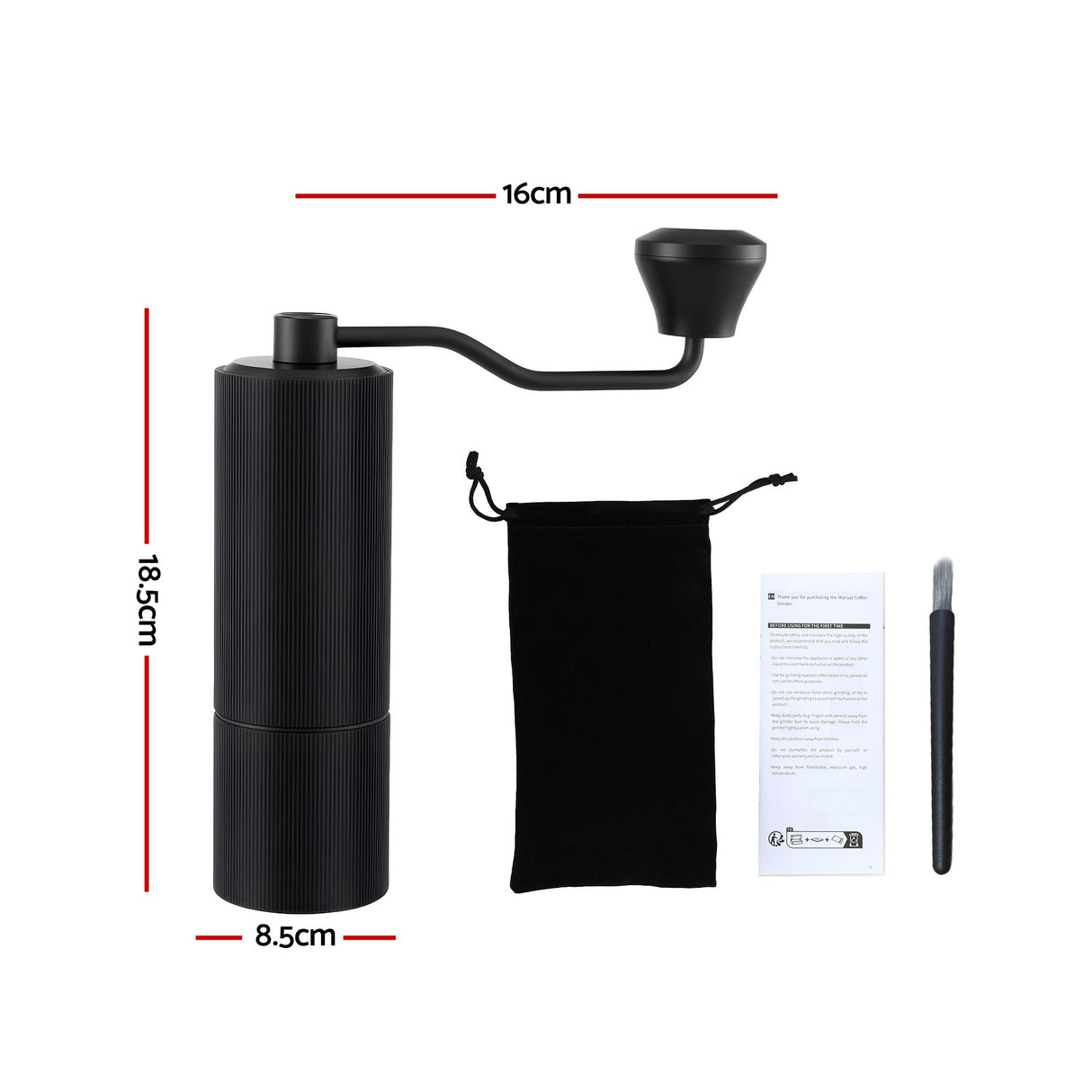 Devanti Manual Coffee Grinder with 24 Adjustable Settings | Hand Coffee Bean Burr Mill for Espresso French Press | Portable Stainless Steel Quiet Grinder with Storage Bag for Travel Camping, Black