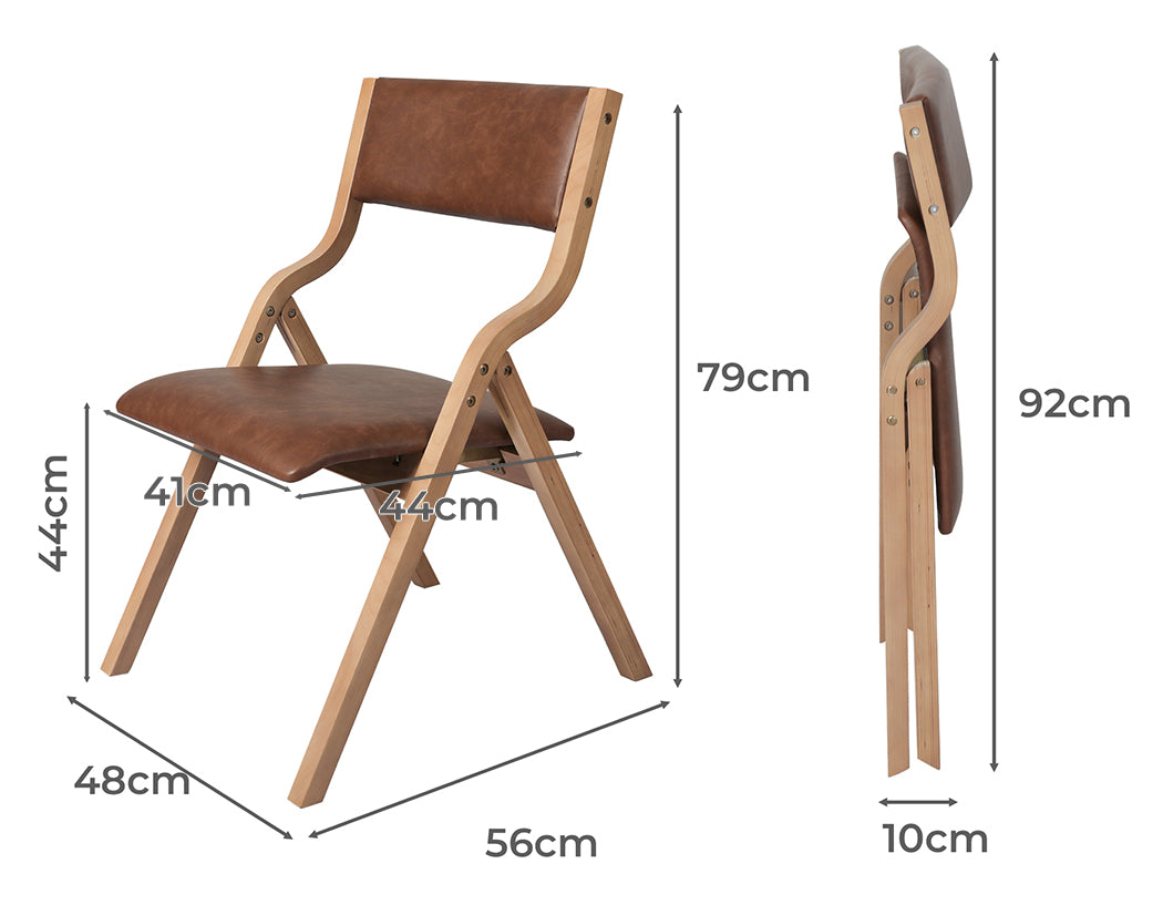 Levede 2x Dining Chairs Foldable PU Brown-1954802993098526722