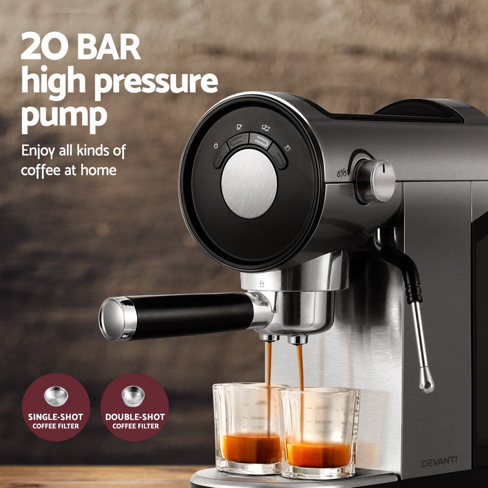 Devanti 20-Bar Espresso Maker with Milk Frother and Mug Warmer