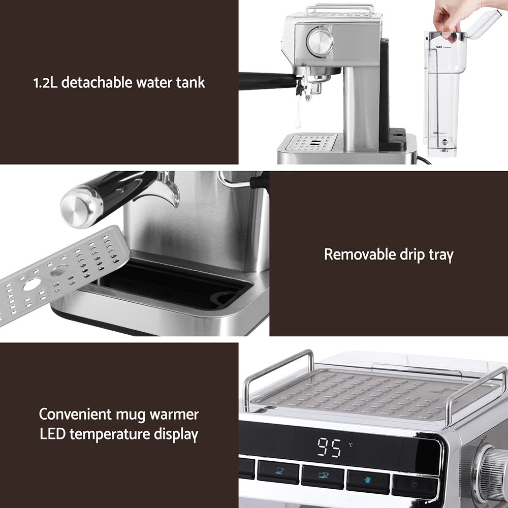 Devanti 20 Bar Espresso Coffee Maker with Milk Frother