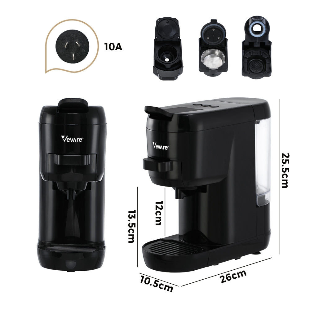 Vevare Capsule Coffee Machine 19 Bars 3-in-1 Nespresso Cafe Maker Black