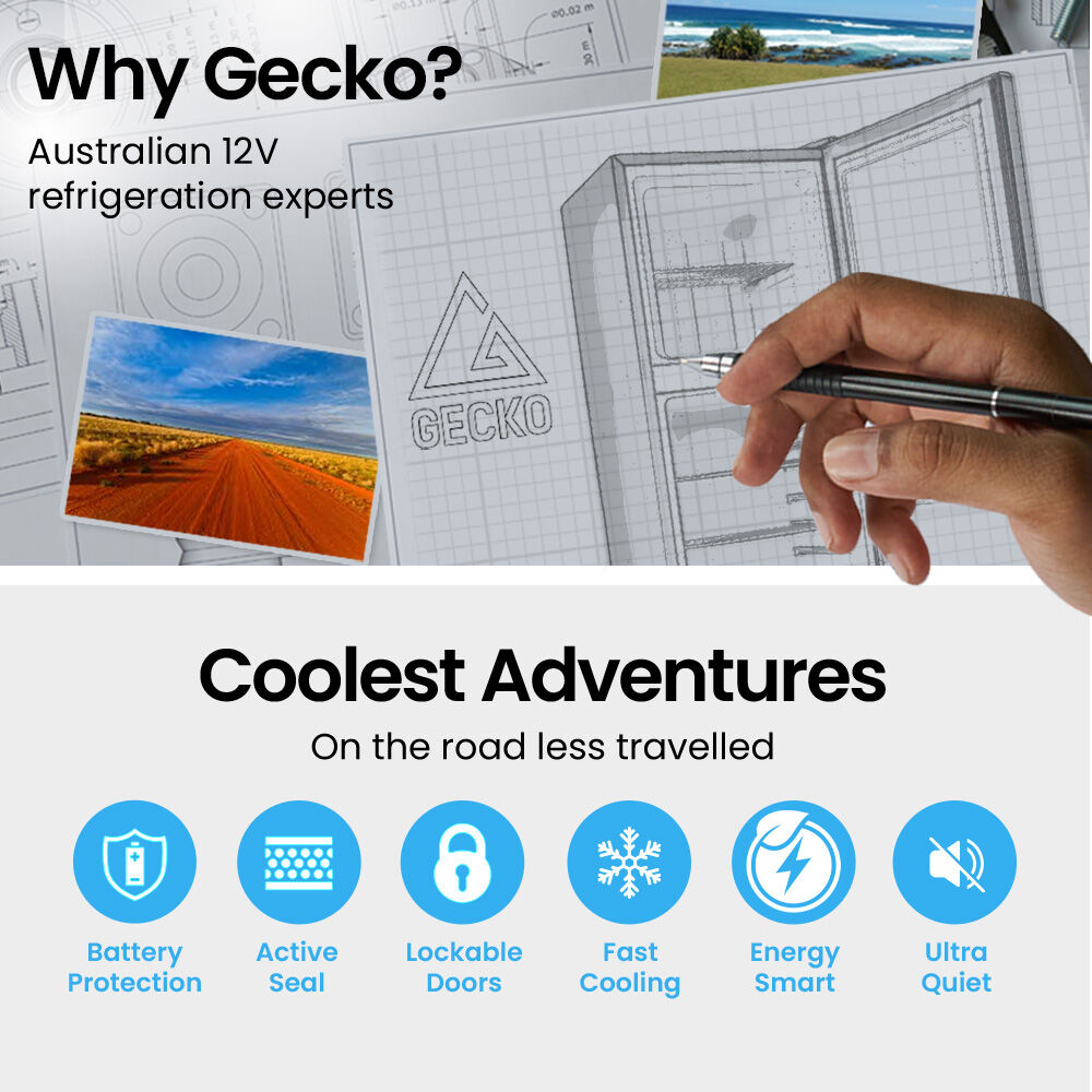 GECKO 142L Upright Portable Fridge / Freezer, 12V/24V for Motorhome and Caravan, Silver