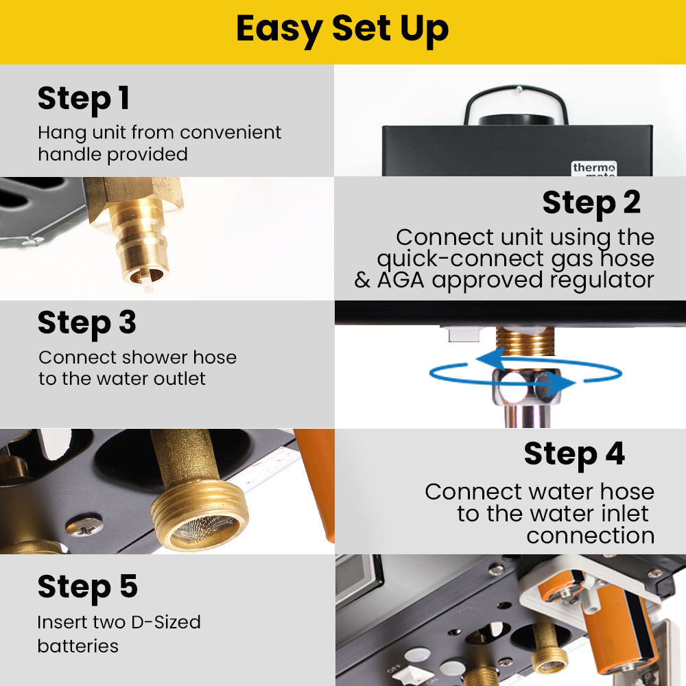 THERMOMATE Portable Gas Outdoor Camping Hot Water Heater System, with 12V Pump, Shower Head, Black