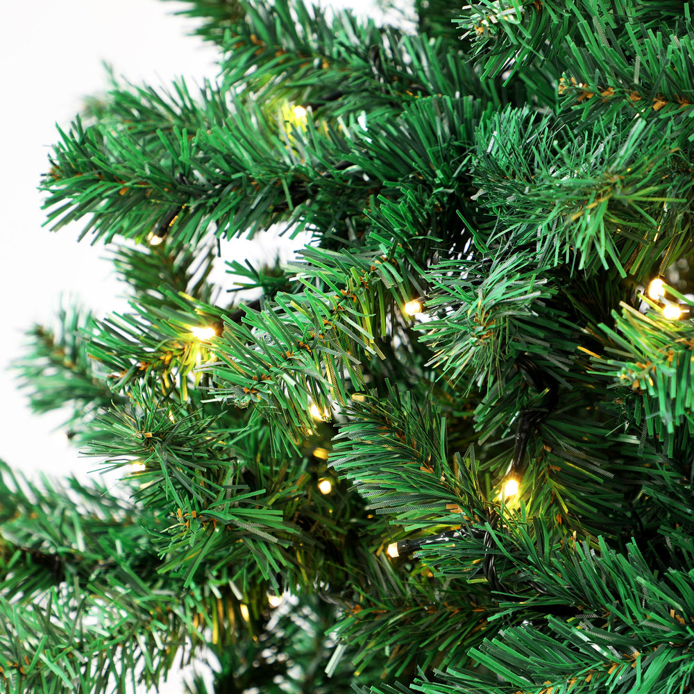 Tinseltown LED Christmas Tree 2.4M 8FT with Rattan Tree Skirt Warm Light Green