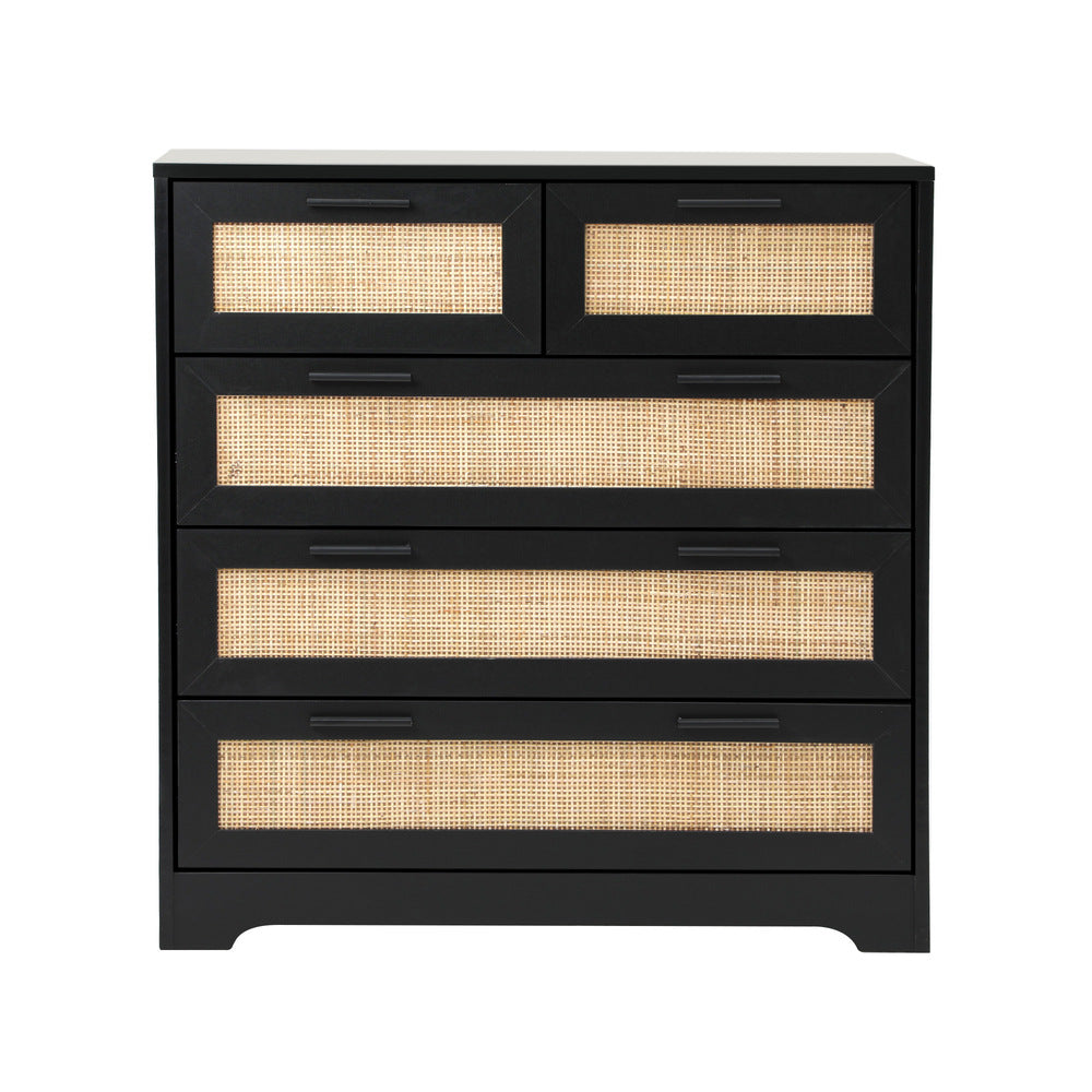Oikiture 5 Chest of Drawers Dresser Rattan Black