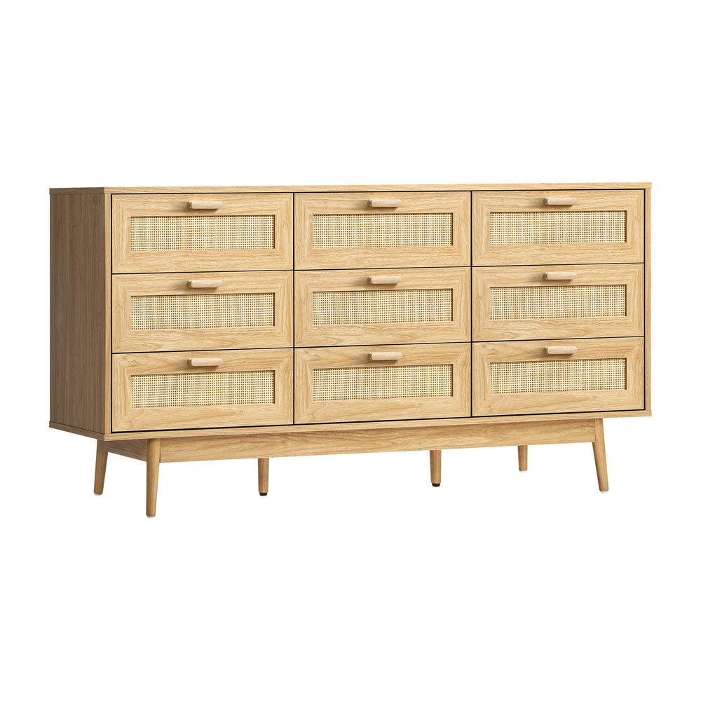 Oikiture 9 Chest of Drawers Rattan Lowboy Wooden
