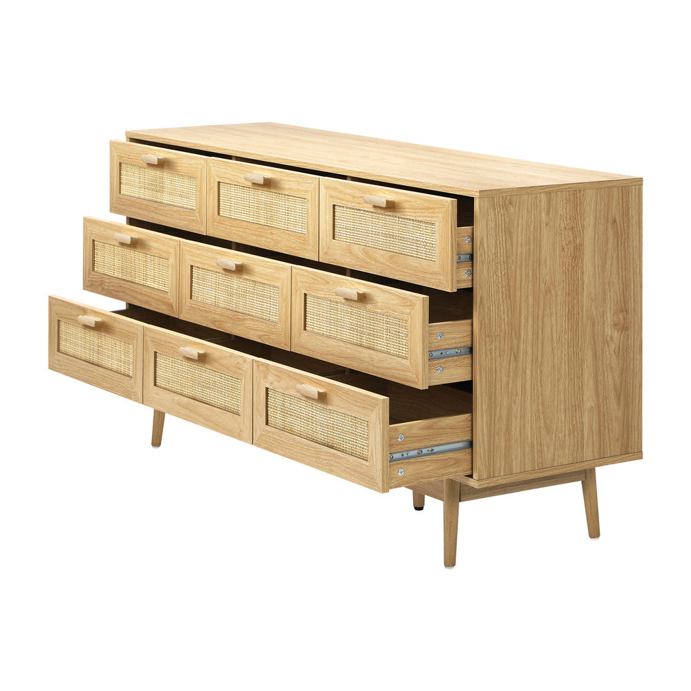 Oikiture 9 Chest of Drawers Rattan Lowboy Wooden