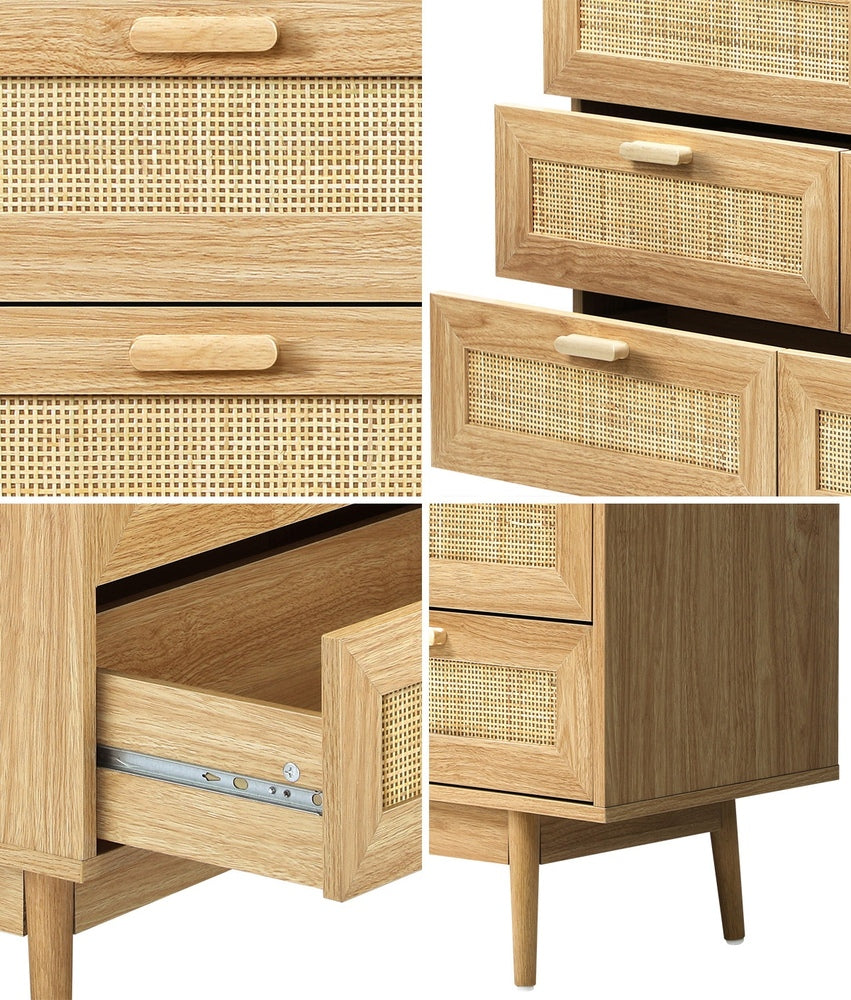 Oikiture 9 Chest of Drawers Rattan Lowboy Wooden