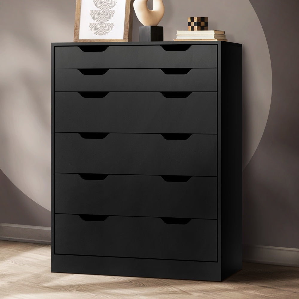 Oikiture 6 Chest of Drawers Air Gap Handles Black