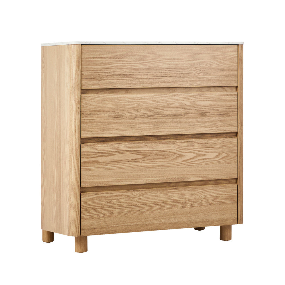 Oikiture 4 Chest of Drawers Dresser Faux Marble Top Natural