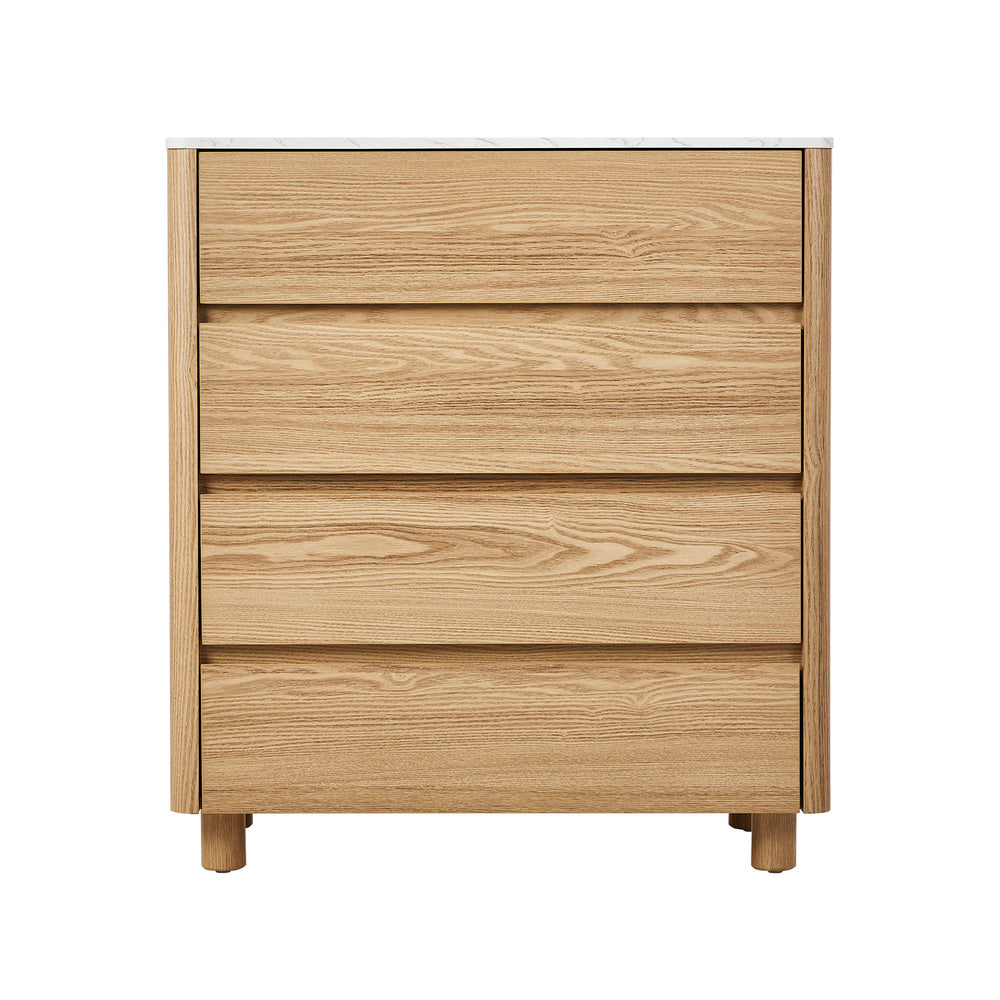 Oikiture 4 Chest of Drawers Dresser Faux Marble Top Natural
