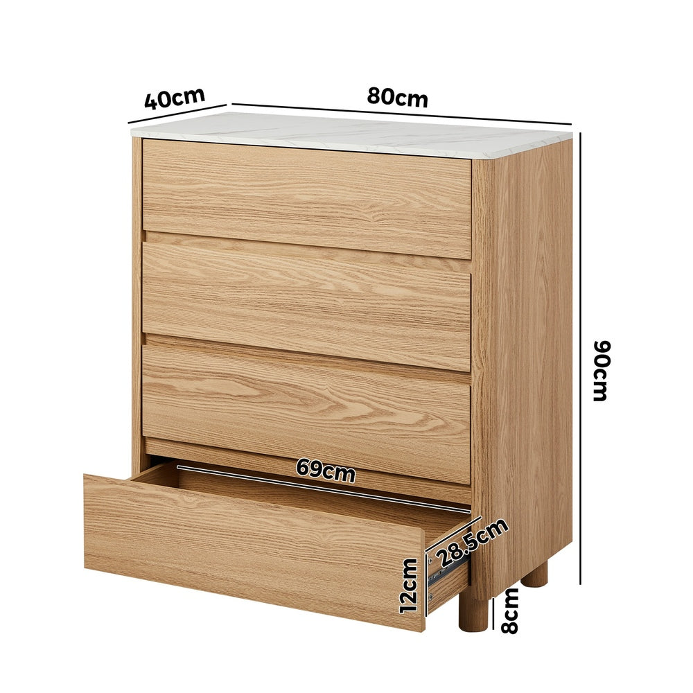 Oikiture 4 Chest of Drawers Dresser Faux Marble Top Natural