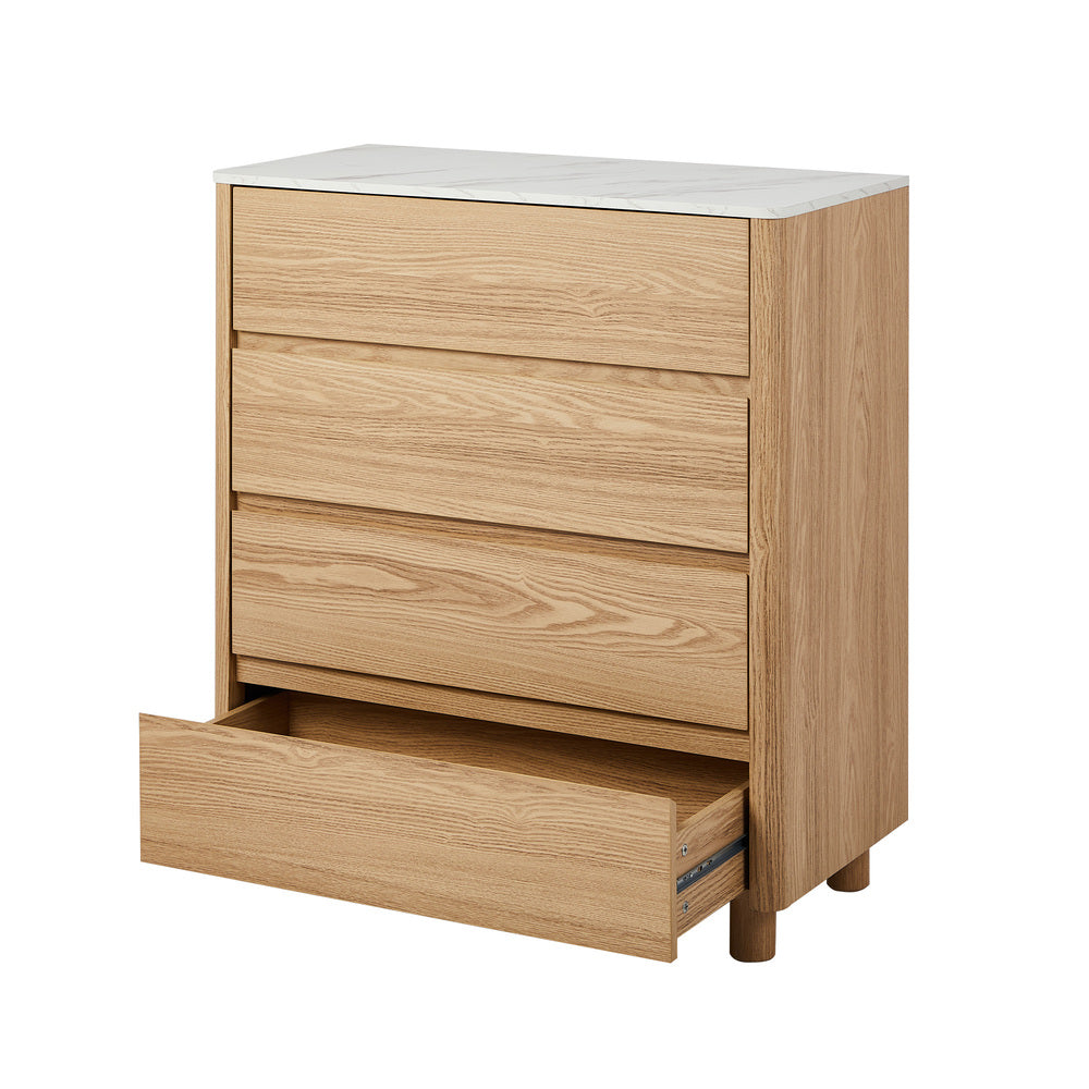 Oikiture 4 Chest of Drawers Dresser Faux Marble Top Natural
