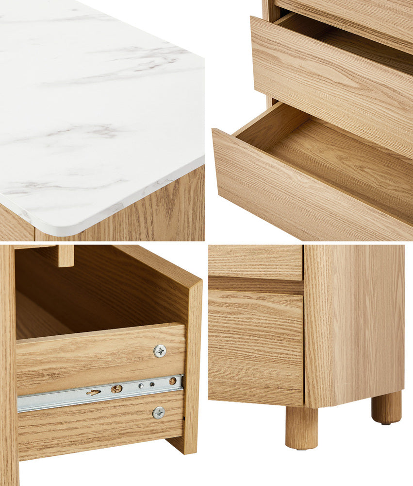Oikiture 4 Chest of Drawers Dresser Faux Marble Top Natural