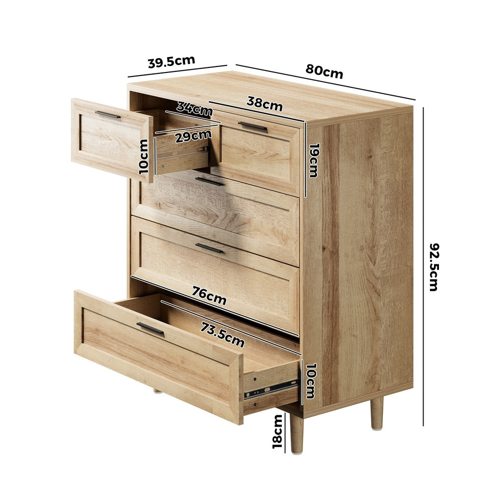 Oikiture 5 Chest of Drawers Dresser Tallboy Natural