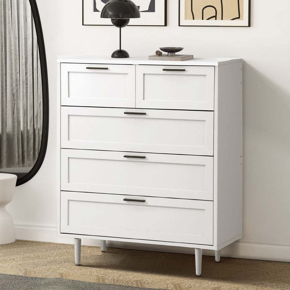 Oikiture 5 Chest of Drawers Dresser Tallboy White