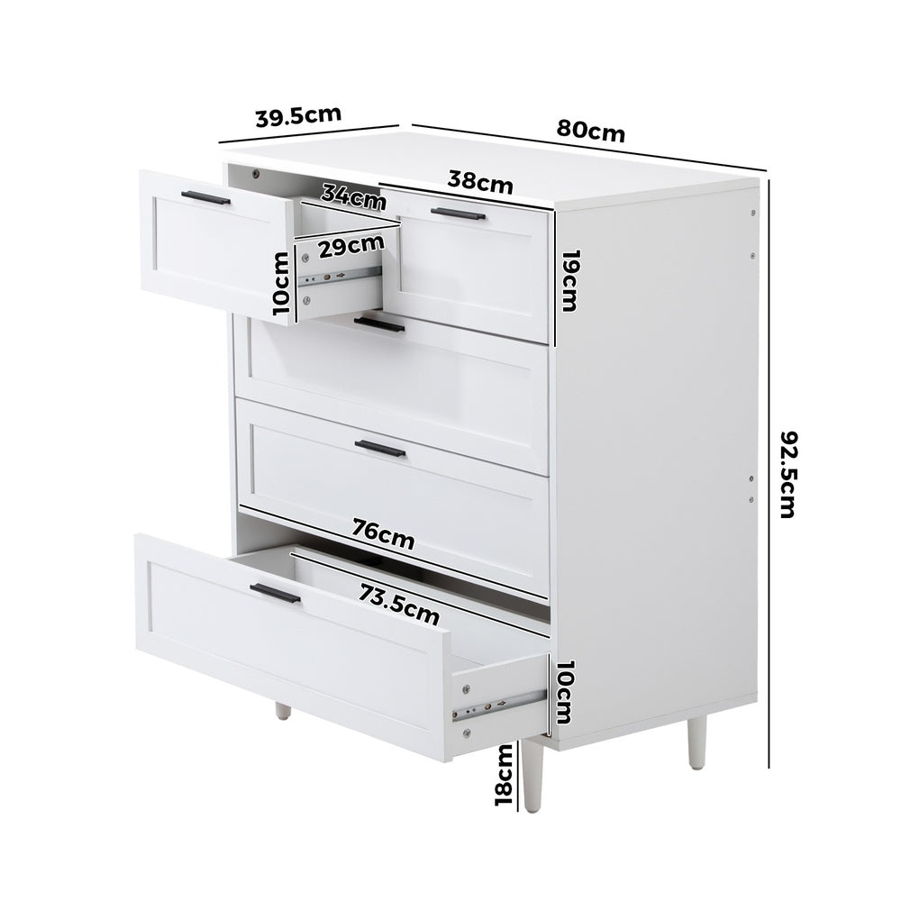 Oikiture 5 Chest of Drawers Dresser Tallboy White