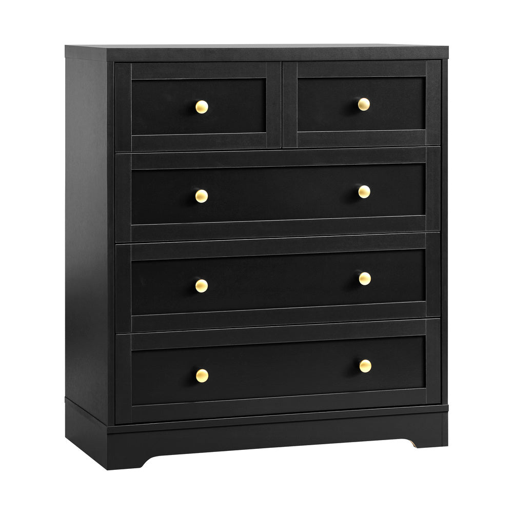 Oikiture 5 Chest of Drawers and Bedside Table Hamptons Furniture Set Black